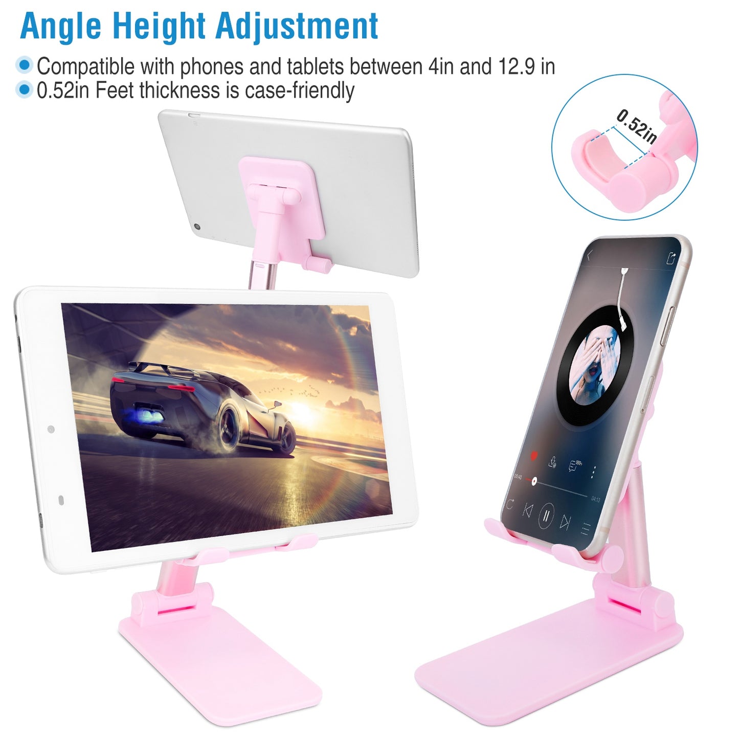 Adjustable Phone Stand for Desk with Mirror - 4-12.9 Inch
