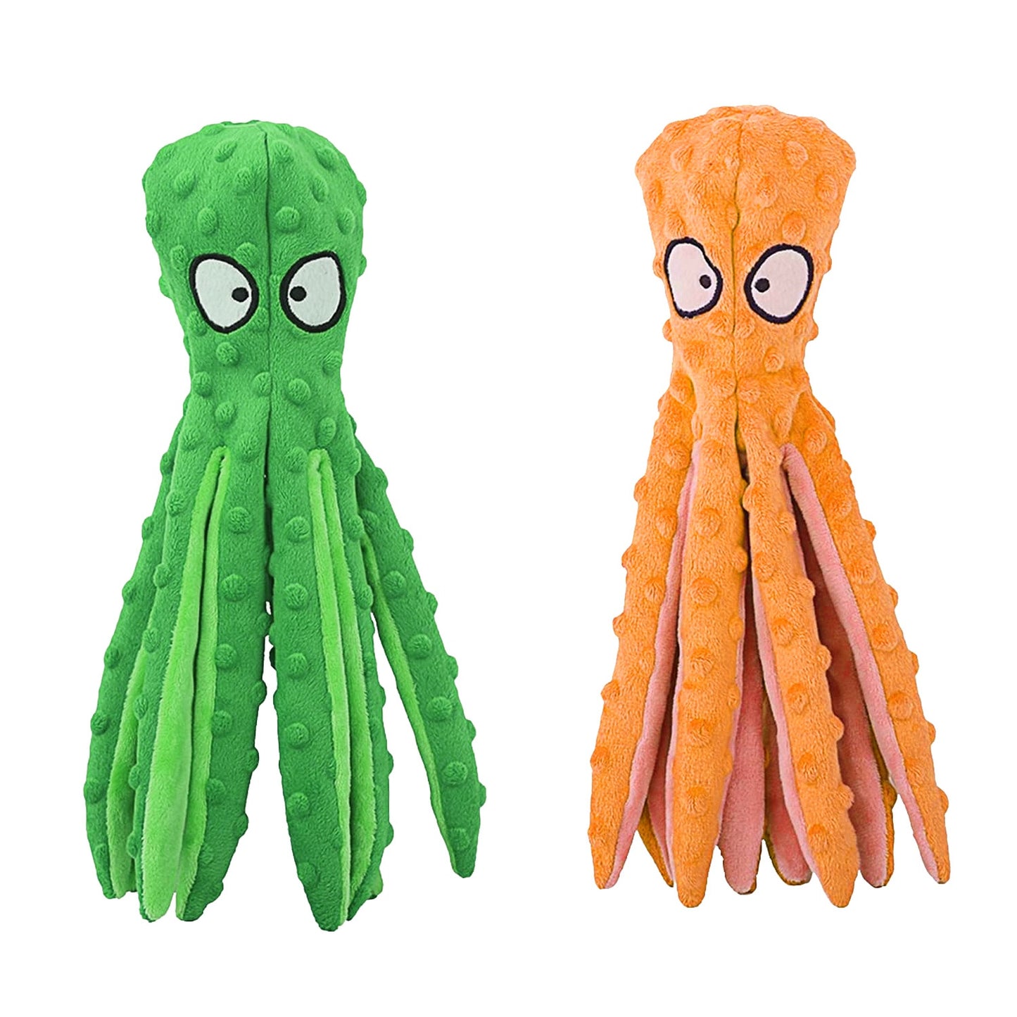 Squeaky Octopus Dog Toy Set - No Stuffing Crinkle Plush