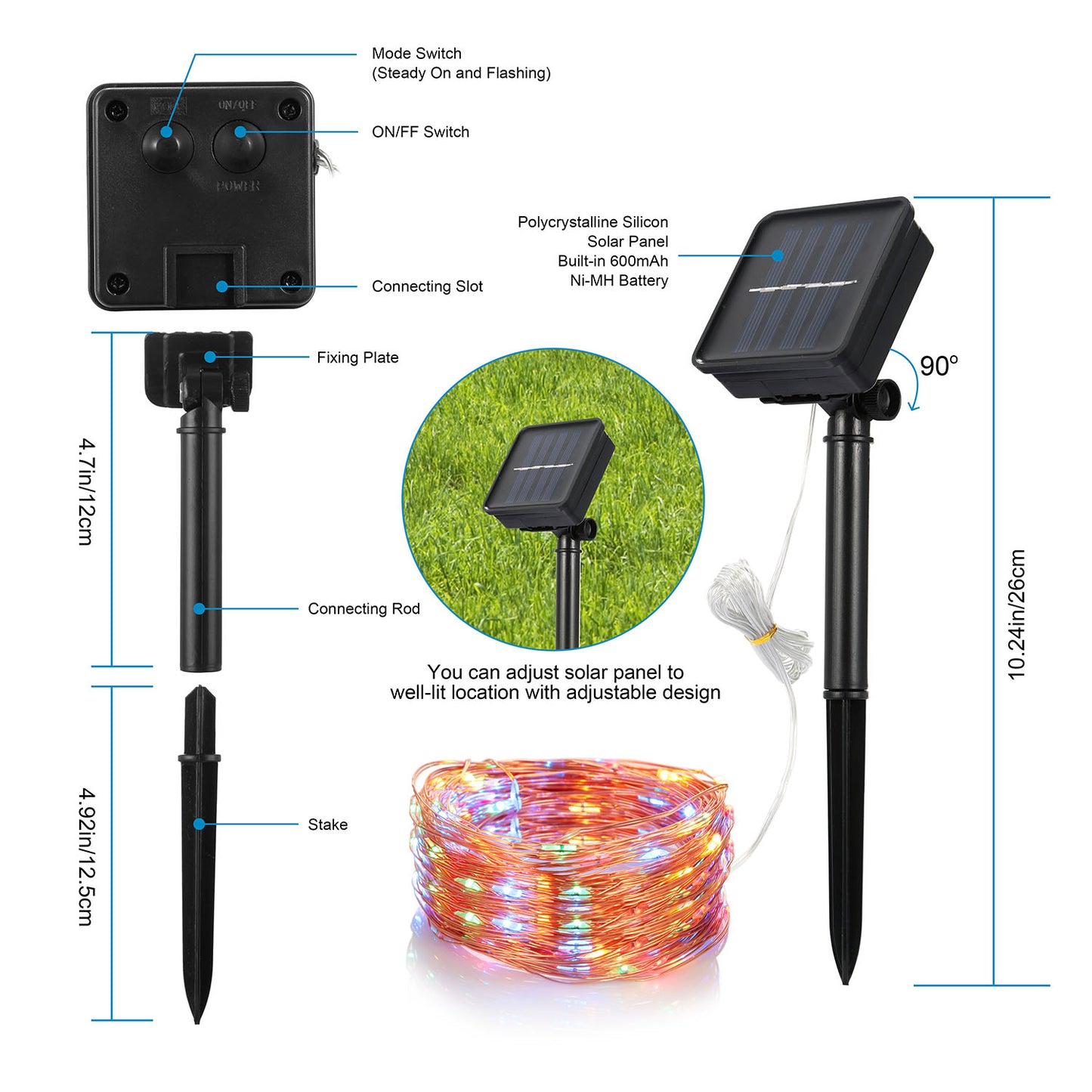 Solar String Lights Outdoor 100 LED 33ft Copper Wire Waterproof