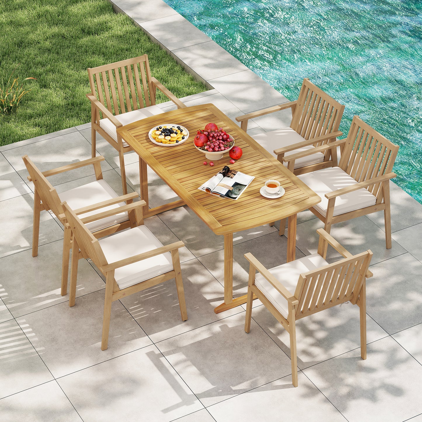 Acacia Wood Patio Dining Chairs with Removable Cushions (Set of 2)