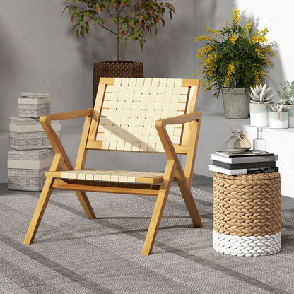 Teak Wood Patio Chair with Webbing Seat and Backrest