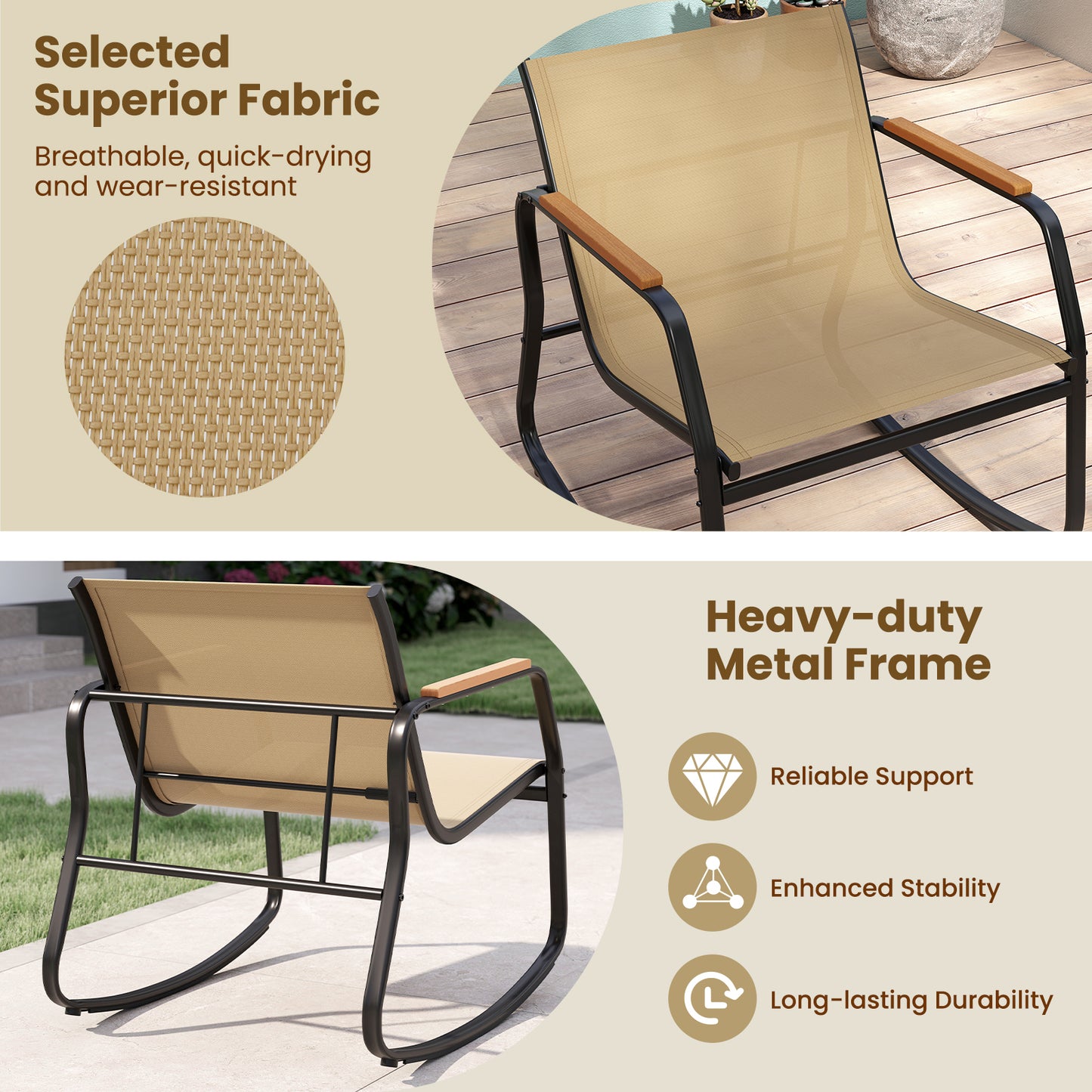 3-Piece Rocking Bistro Set with Side Table and Storage