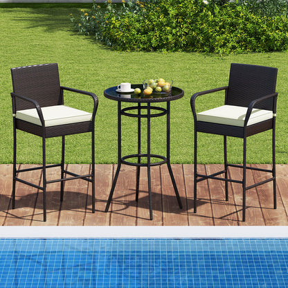 Rattan Bar Height Table and Chairs Set with Cushions