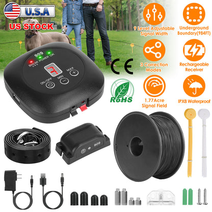 Underground Dog Fence System with Waterproof Rechargeable Collar