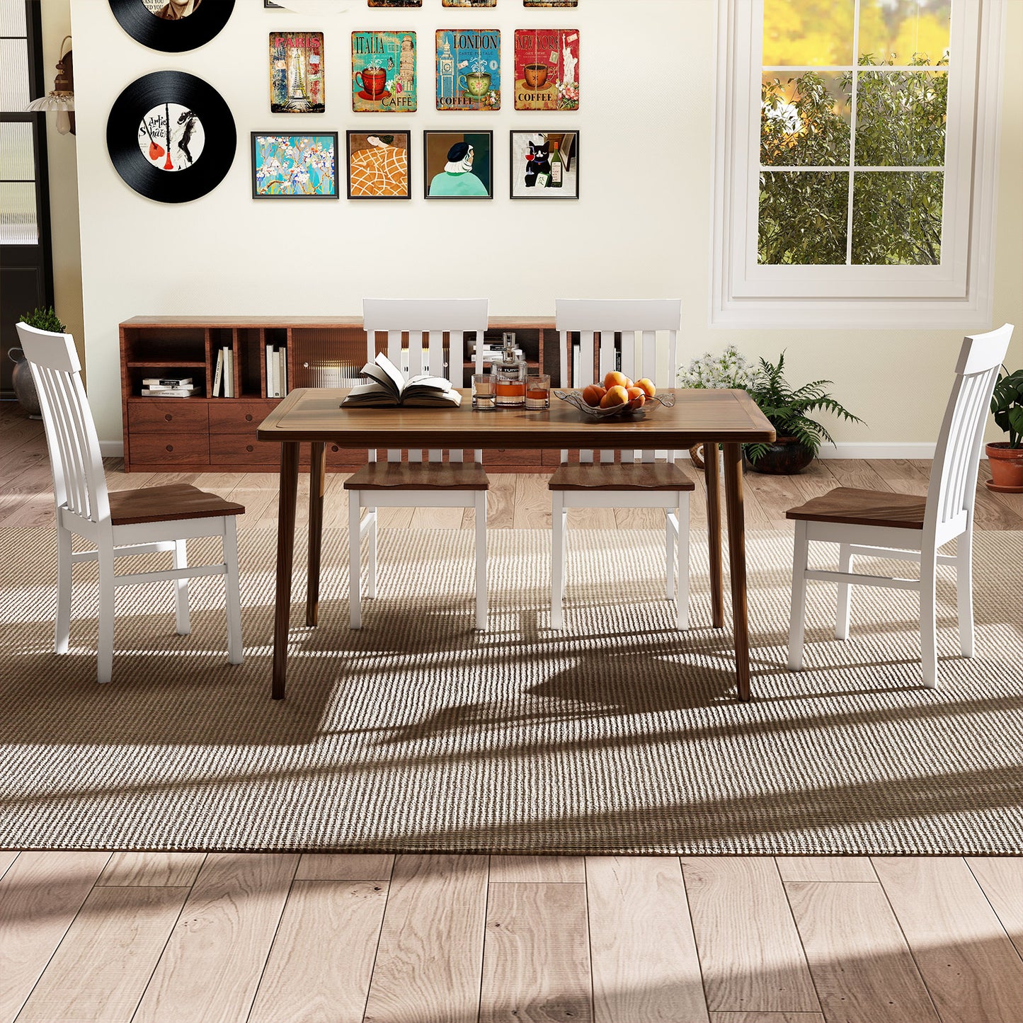 Dining Chairs with Slatted High Backrest, Set of 2