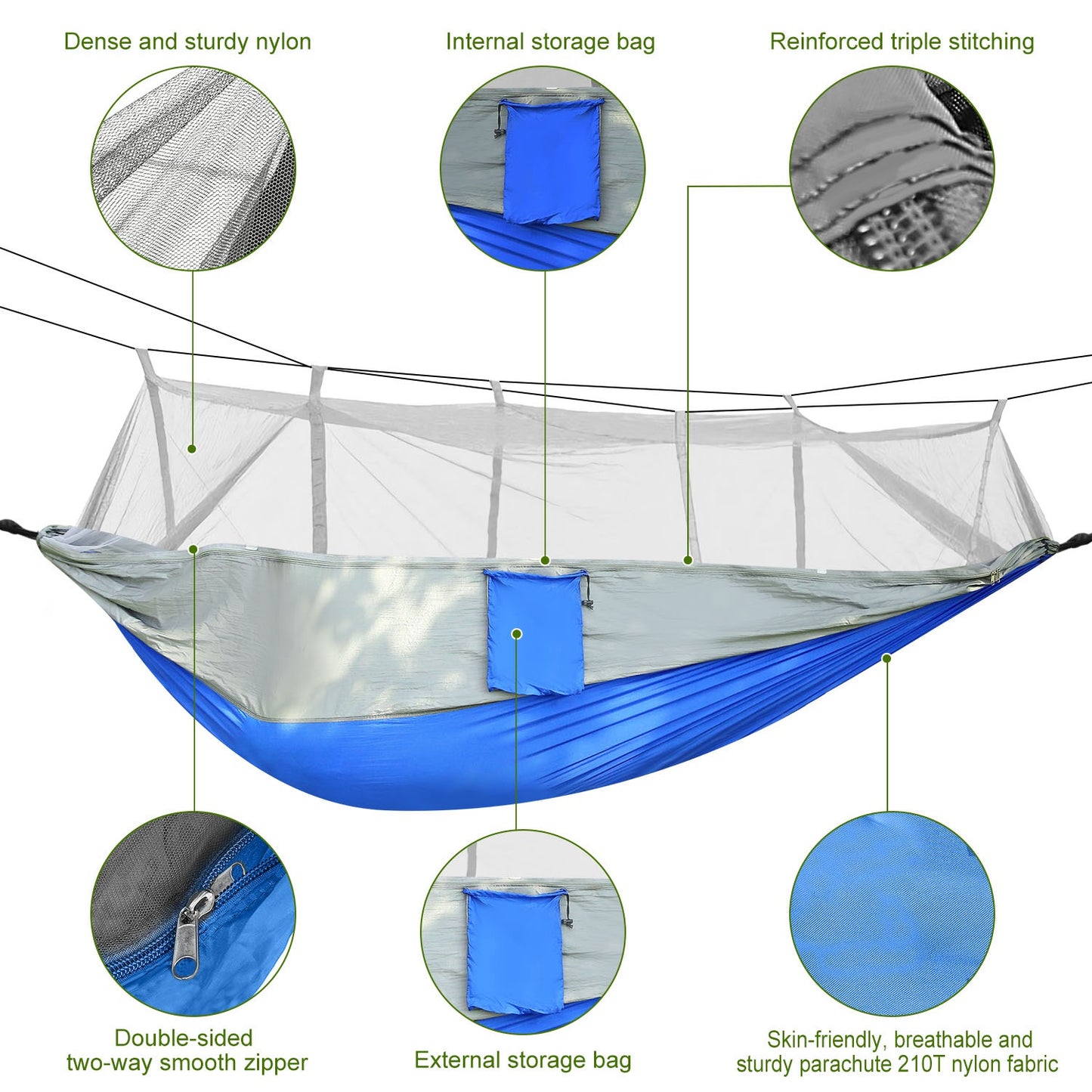 Camping Hammock with Mosquito Net - 600lb Capacity for 2 People