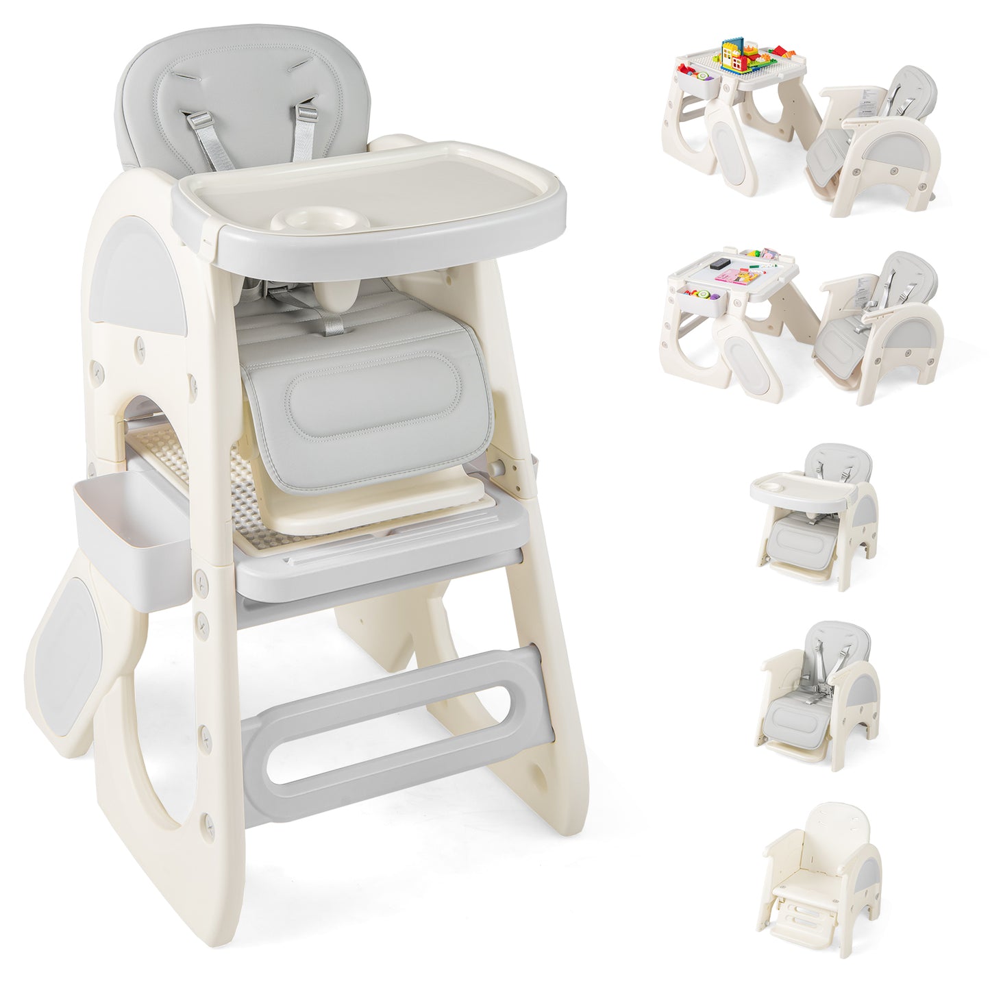 Convertible Baby High Chair with Adjustable Backrest & Tray