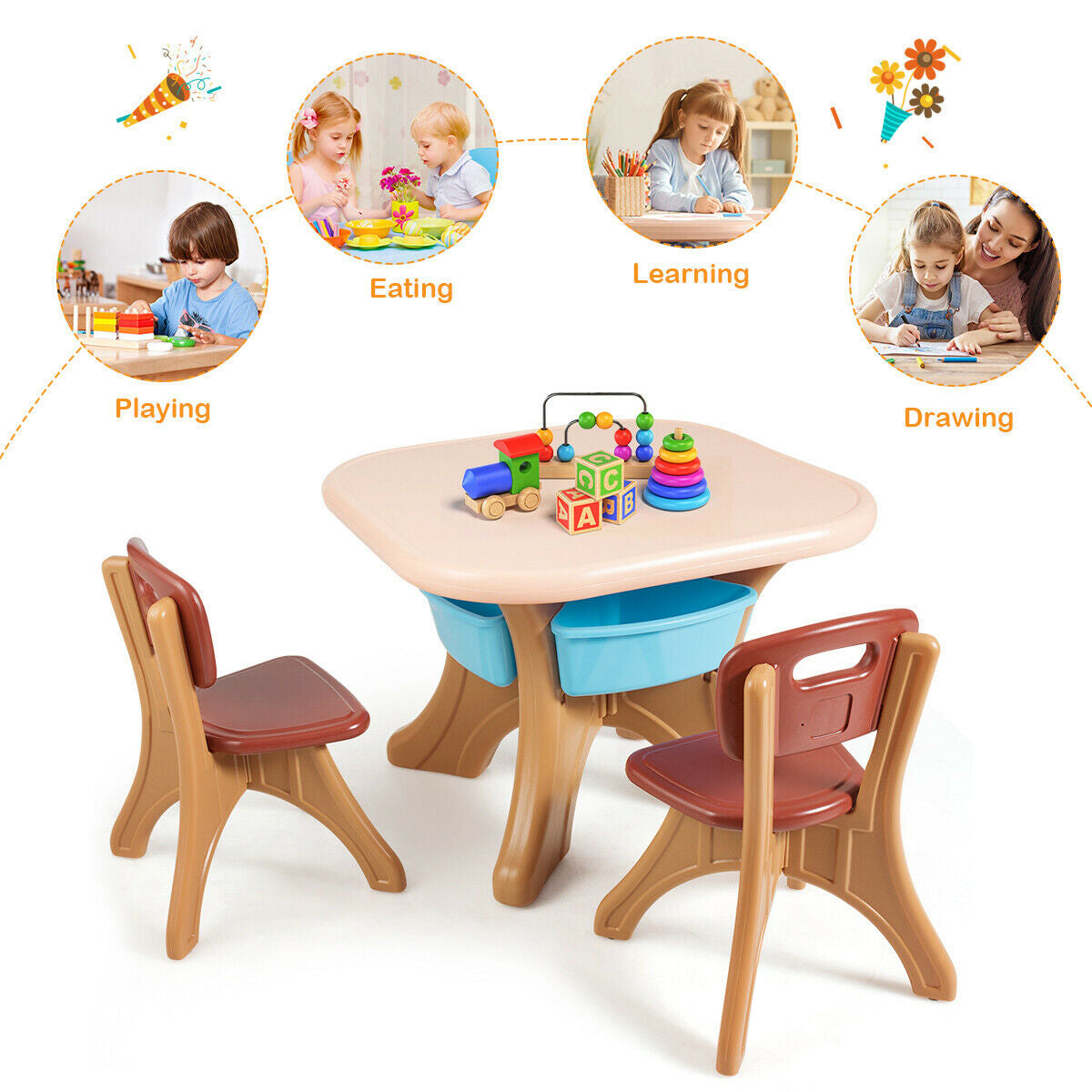 Kids Table and Chair Set with Storage Drawers - 3 Piece