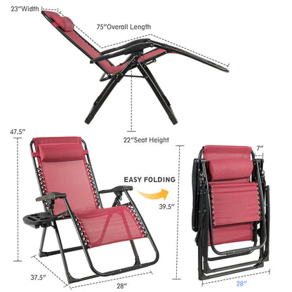 Oversized Zero Gravity Lounge Chair with Cup Holder - 500 lbs
