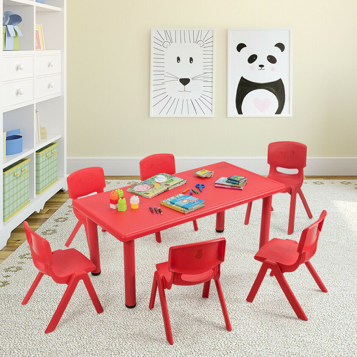 Kids Stackable Plastic Chairs 6-Pack - Red