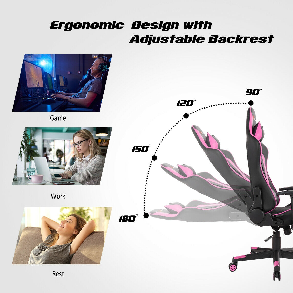 Gaming Chair with Massage Lumbar Support and Headrest