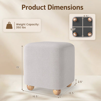 16.5 Inches Square Storage Ottoman with Solid Rubber Wood Legs-Gray