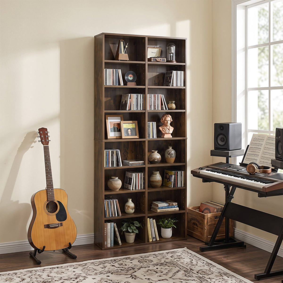 16 Compartment CD Storage Unit with Adjustable Shelves 54"