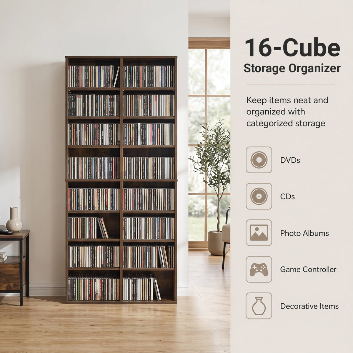 16 Compartment CD Storage Unit with Adjustable Shelves 54"