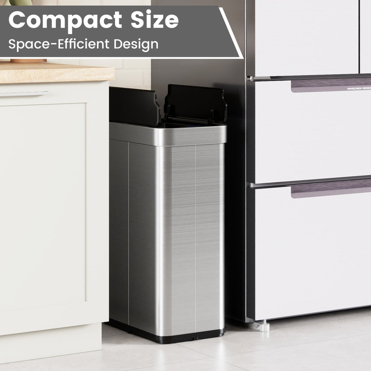 16 Gallon Trash Can with Wing Lids for Bedroom Bathroom Kitchen-Silver
