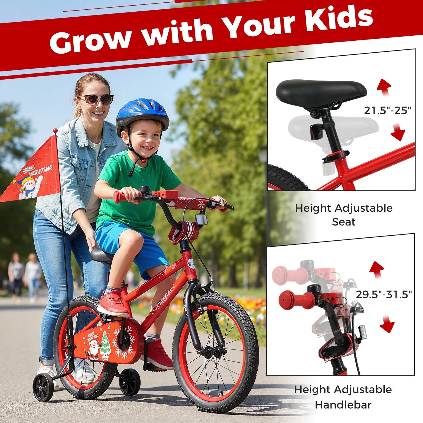 Kids Bike 12-18 Inch with Training Wheels & Christmas Music