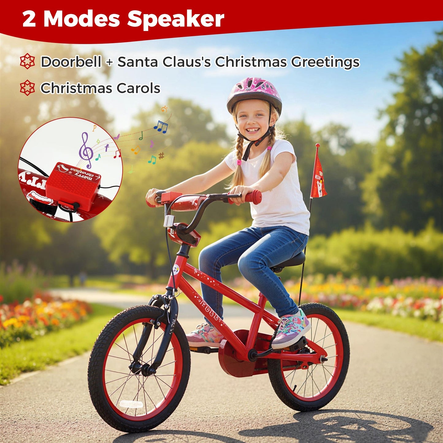 Kids Bike 12-18 Inch with Training Wheels & Christmas Music