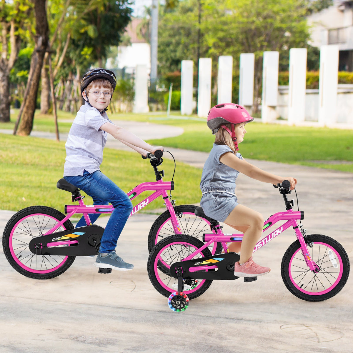 18 Inch LED Lighted Kids Bike with Training Wheels and Headlight for Ages 4-8 Years-18 inches