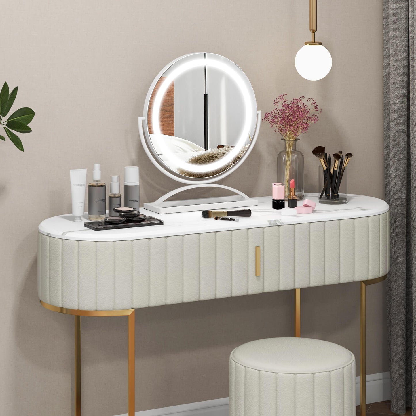 16 Inch Round Makeup Vanity Mirror with 3 Color Dimmable LED Lighting