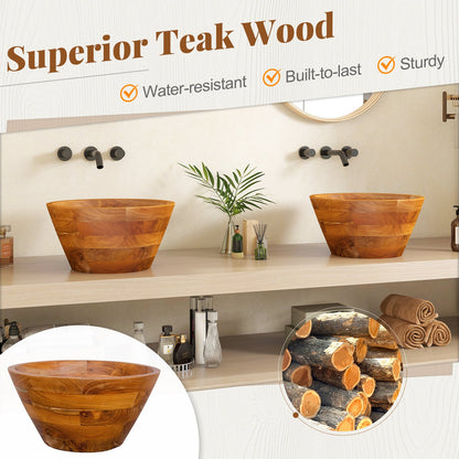 16 Inch Teak Wood Washbasin with Drainage Hole and Smooth Finish