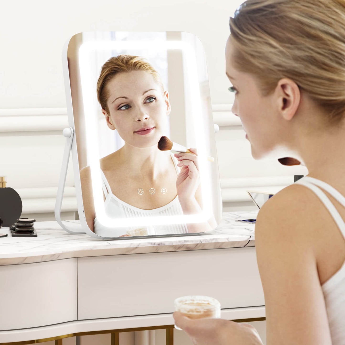 16 x 12 Inch Rectangular Vanity Makeup Mirror with 3 Color Dimmable Lighting