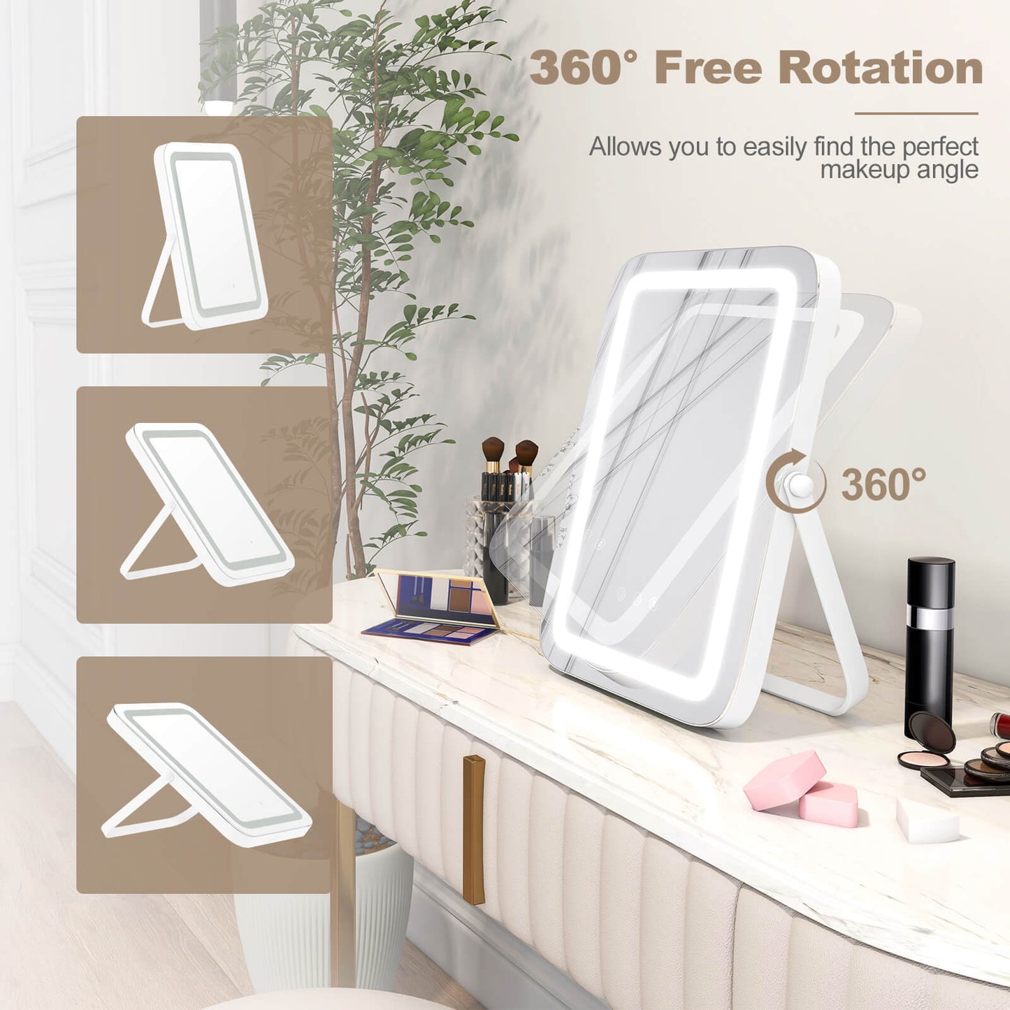16 x 12 Inch Rectangular Vanity Makeup Mirror with 3 Color Dimmable Lighting