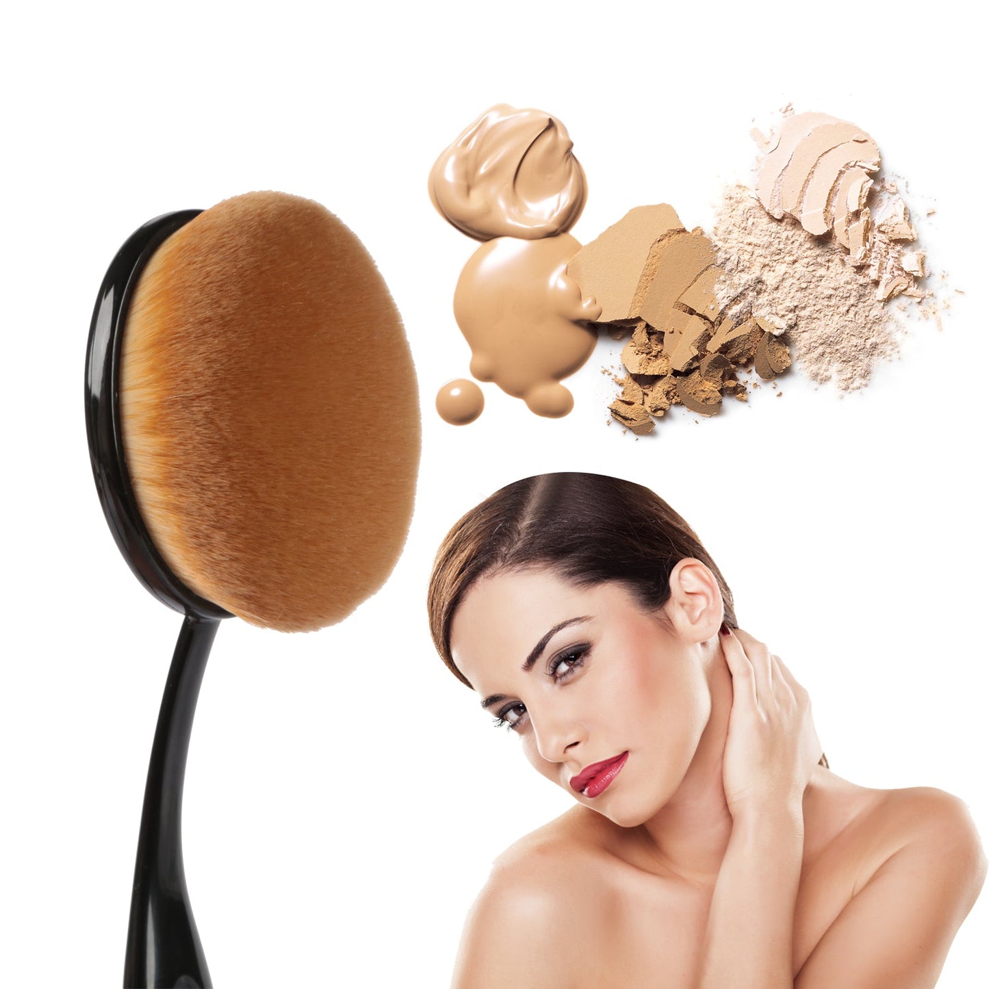 Oval Makeup Brush Set - 10 Piece with Flexible Handles