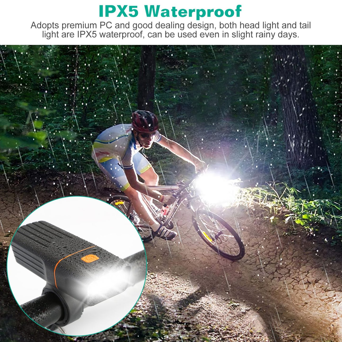 USB Rechargeable Bike Light Set with Headlight and Taillight