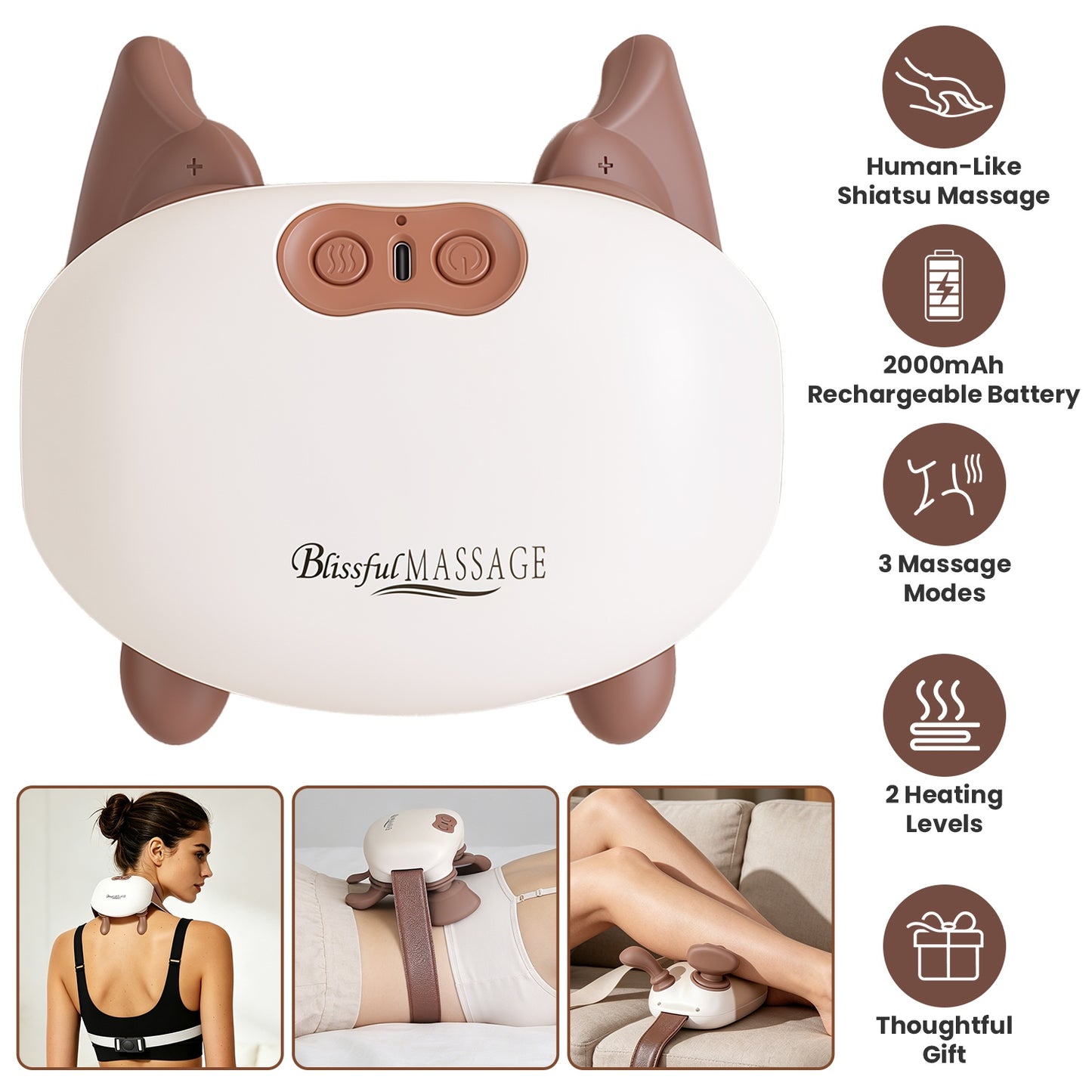 Cordless Neck Massager with Heat & Shiatsu Deep Tissue Kneading