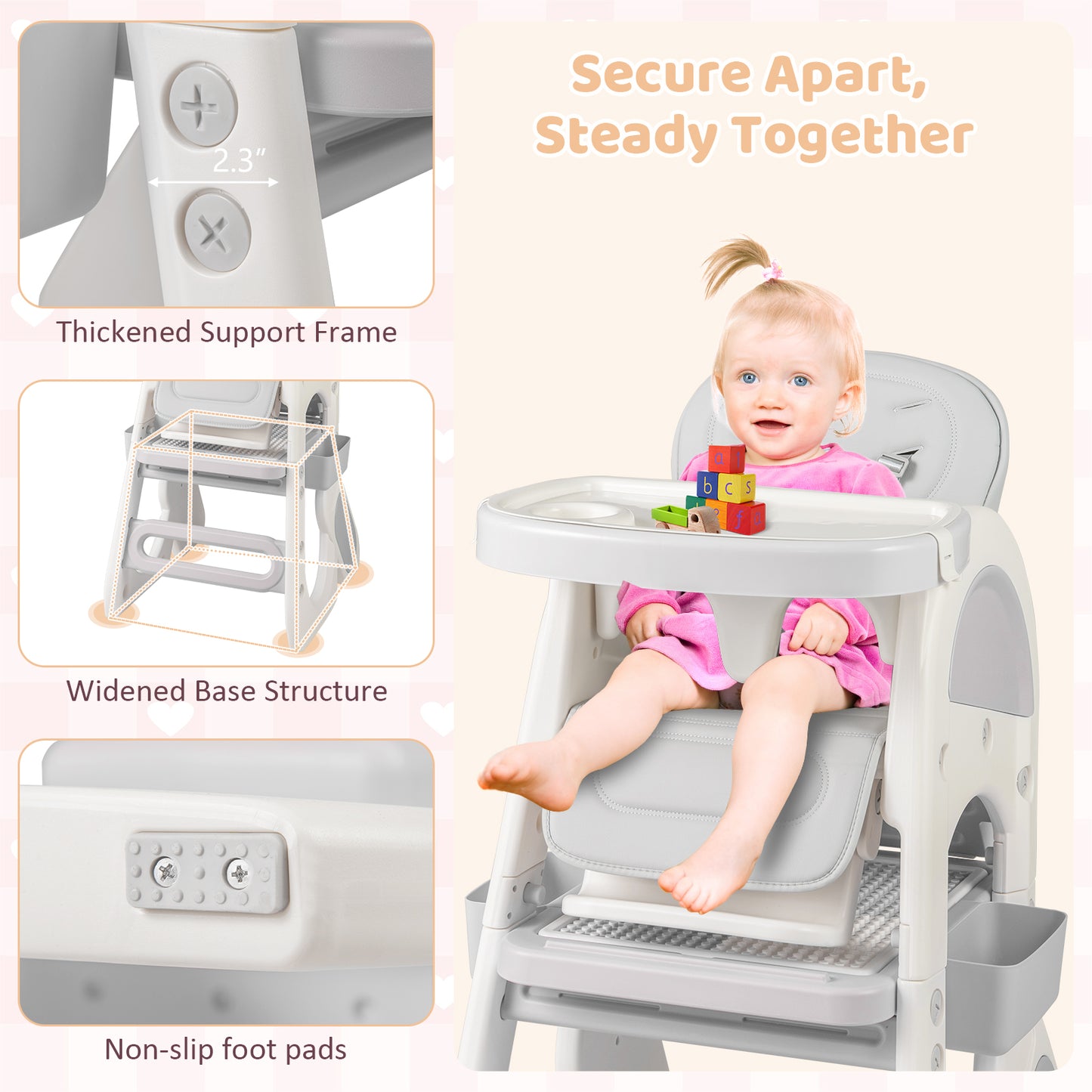 Convertible Baby High Chair with Adjustable Backrest & Tray