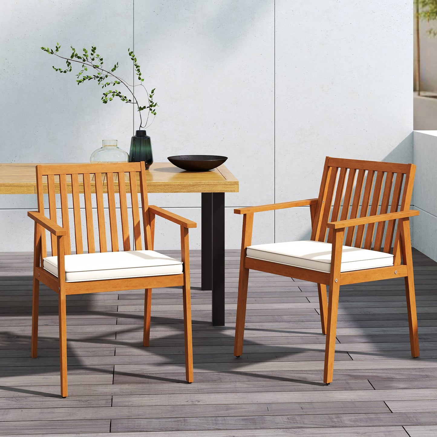 Acacia Wood Patio Dining Chairs with Removable Cushions (Set of 2)