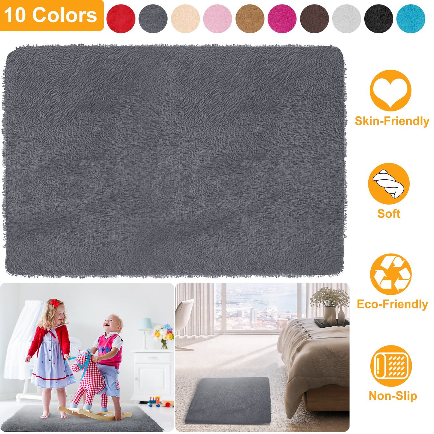 Shaggy Area Rug 4' x 2.6' Anti-Slip Soft Polyester Floor Mat