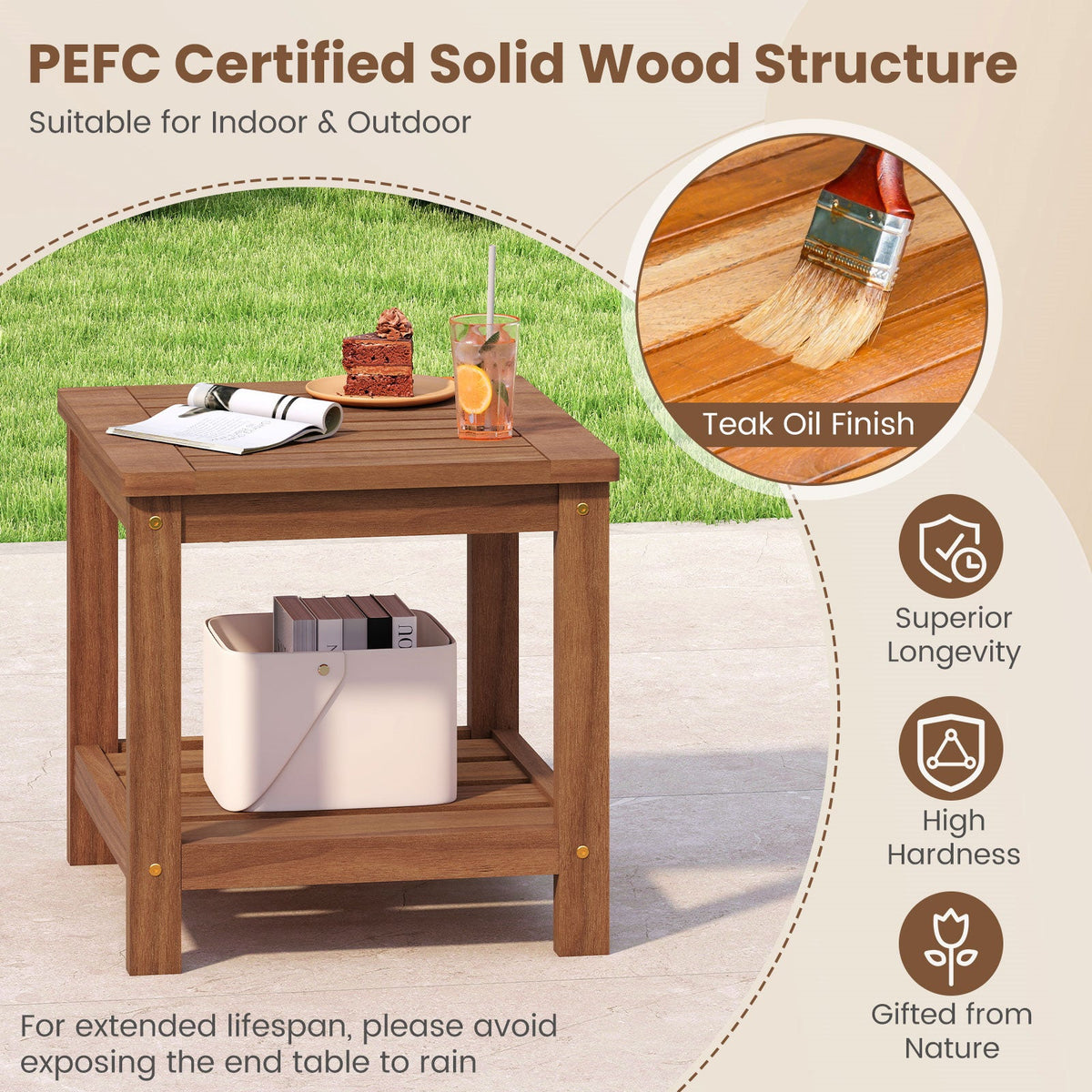2-Tier Outdoor Side Table with Storage Shelf for Patio