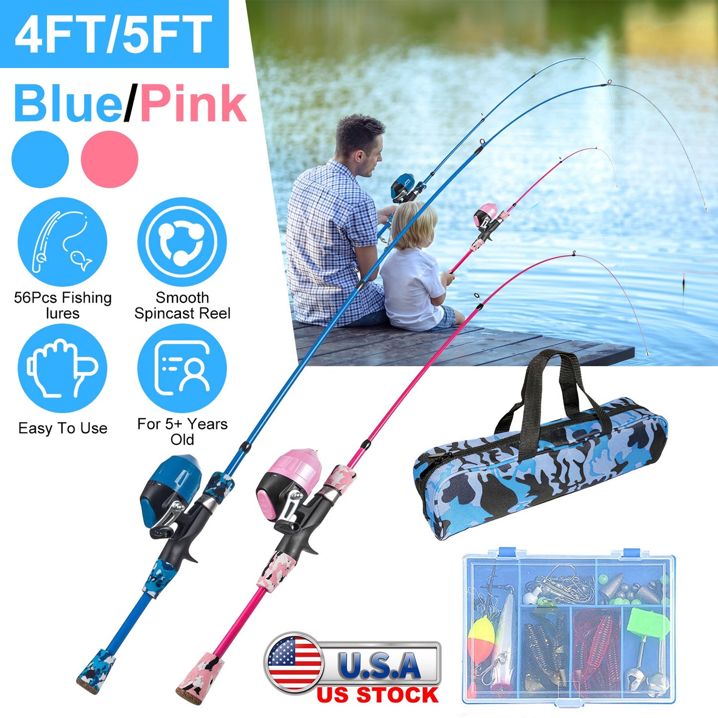 Kids Telescopic Fishing Rod and Reel Combo Starter Kit