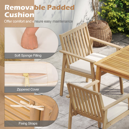 Acacia Wood Patio Dining Chairs with Removable Cushions (Set of 2)
