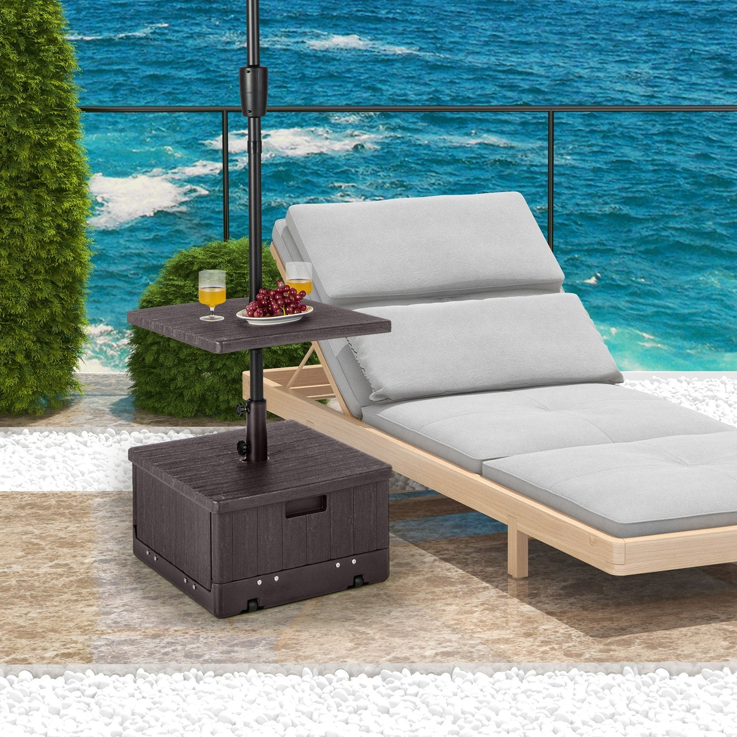 175 LBS Outdoor Fillable Umbrella Base with Table Tray-Brown