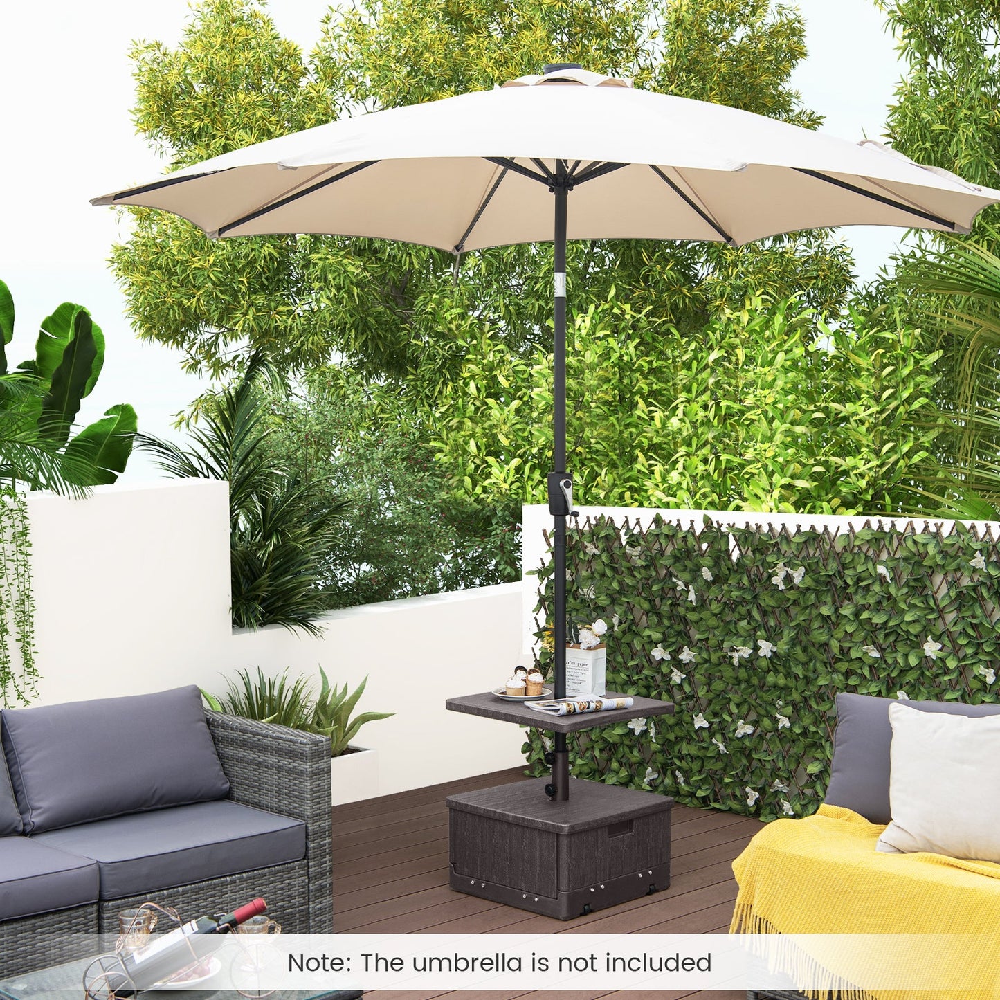 175 LBS Outdoor Fillable Umbrella Base with Table Tray-Brown