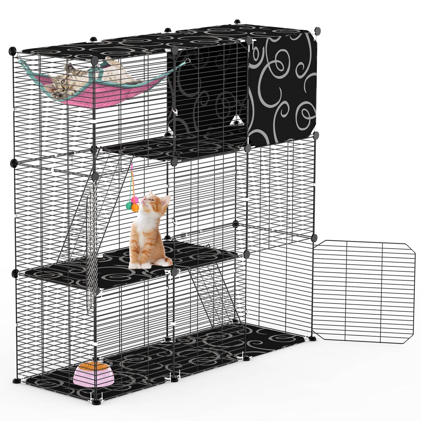 3-Tier Cat Cage Enclosure with Hammock and Ladder