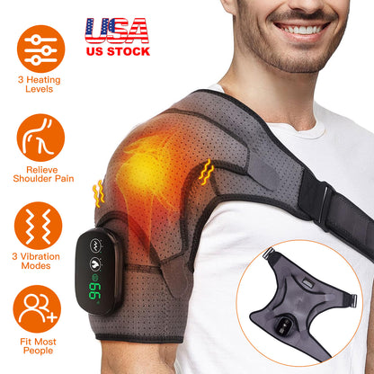 Cordless Shoulder Heating Pad Rechargeable Heated Shoulder Wrap Massager Shoulder Brace Supports with 3 Heating Levels 3 Vibration Modes for Left Righ
