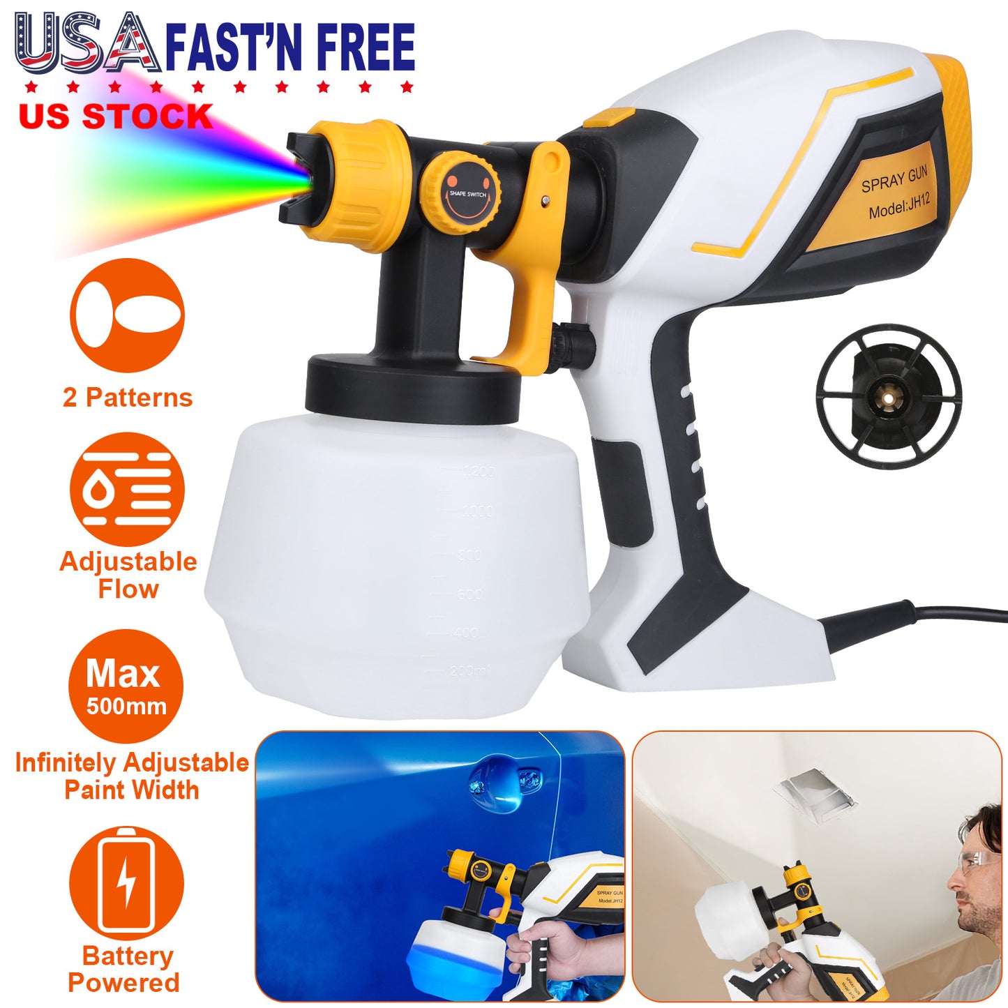 Electric Paint Sprayer 550W HVLP Gun with 1200ml Container