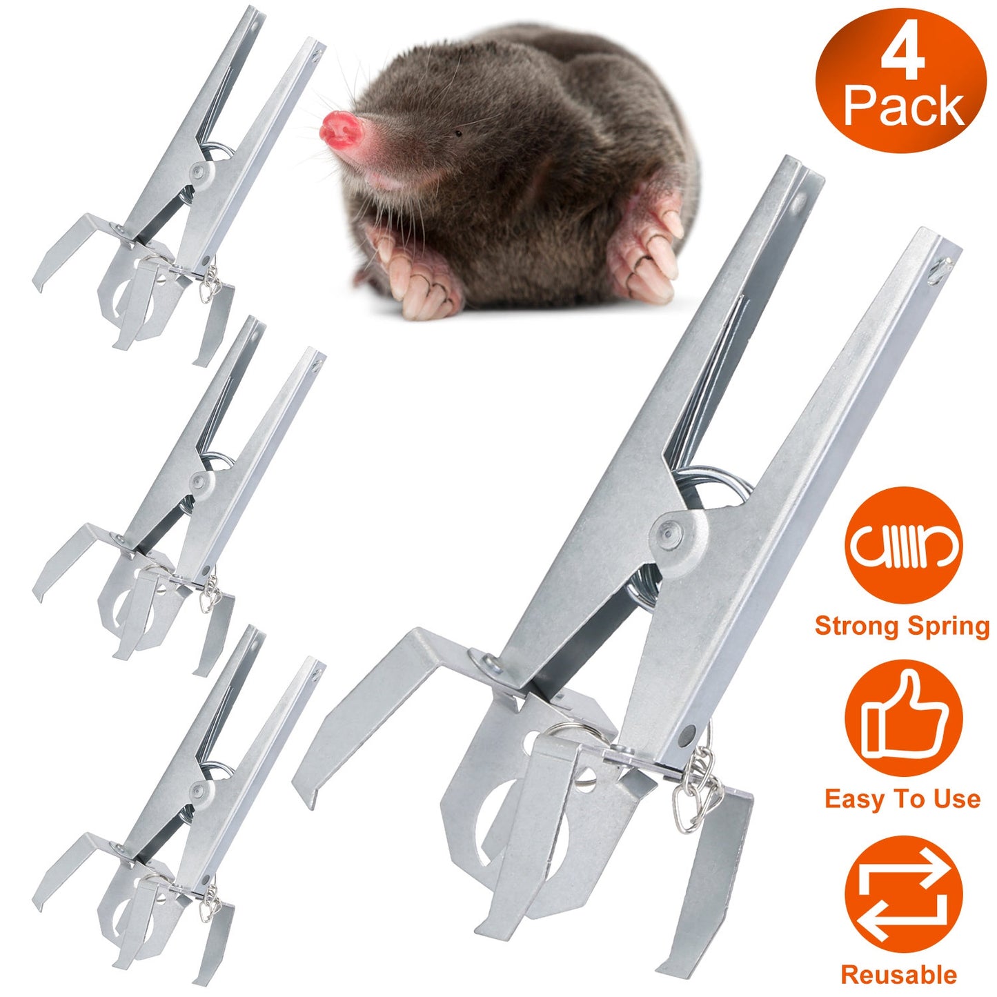 Reusable Mole Traps with Scissor Jaw - 4 Pack
