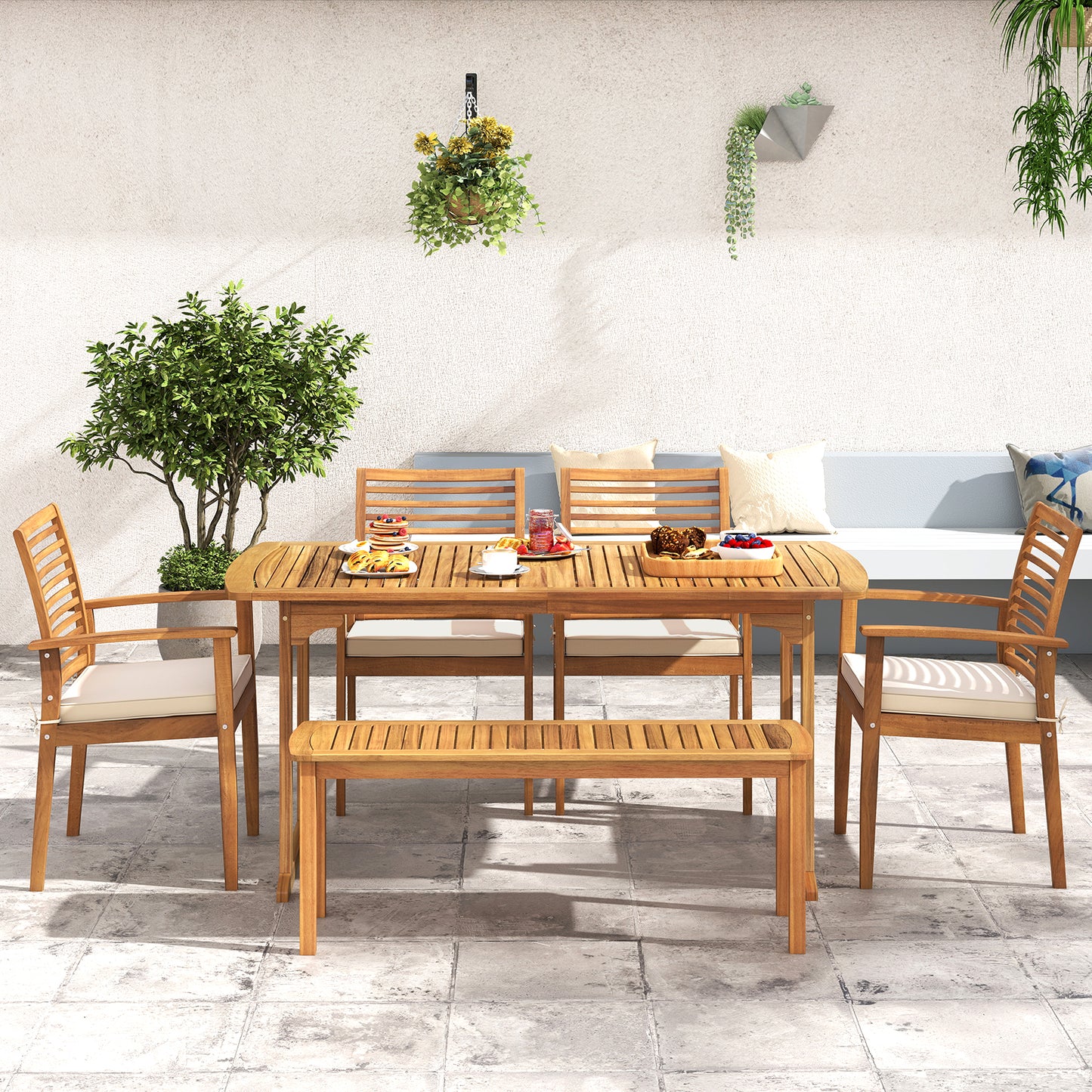 Acacia Wood Patio Dining Chairs Set of 2 with Cushions
