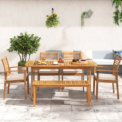 Acacia Wood Patio Dining Chairs Set of 2 with Cushions