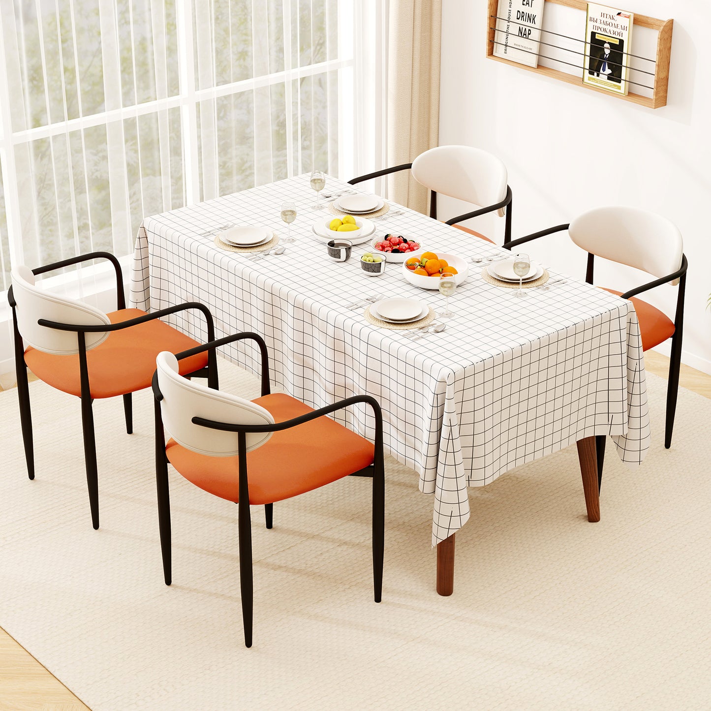 Dining Chairs Set of 2 with Padded Seat and Curved Back