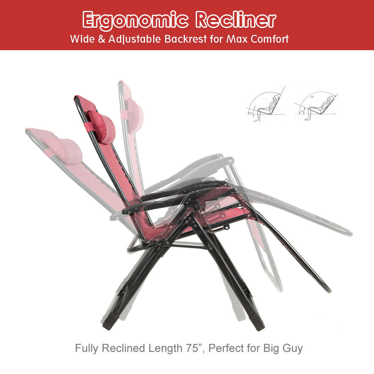Oversized Zero Gravity Lounge Chair with Cup Holder - 500 lbs