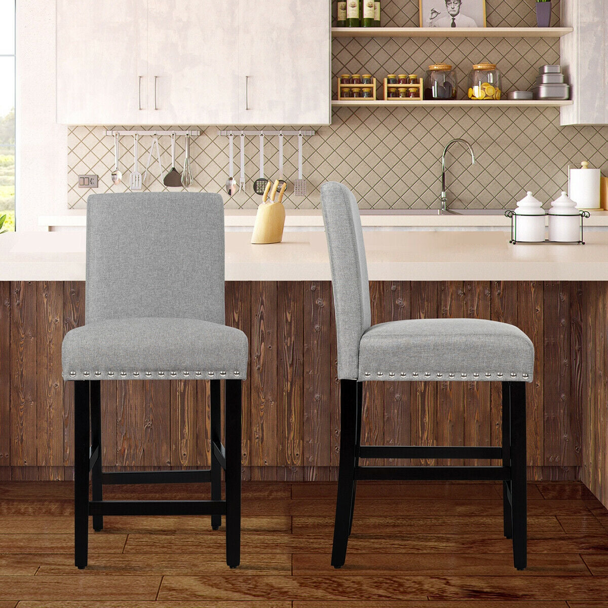 25 Inch Upholstered Bar Stool with Curved Backrest