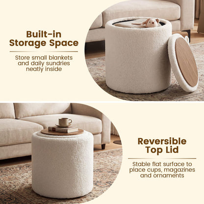 17 Inches Round Storage Ottoman with Flipping Lid-Beige