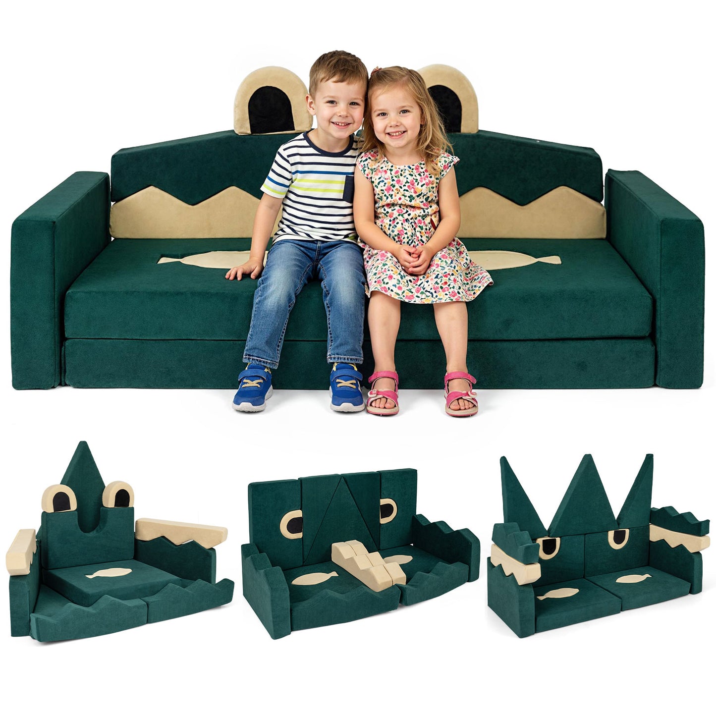 17-Piece Modular Kids Play Couch with Washable Cover