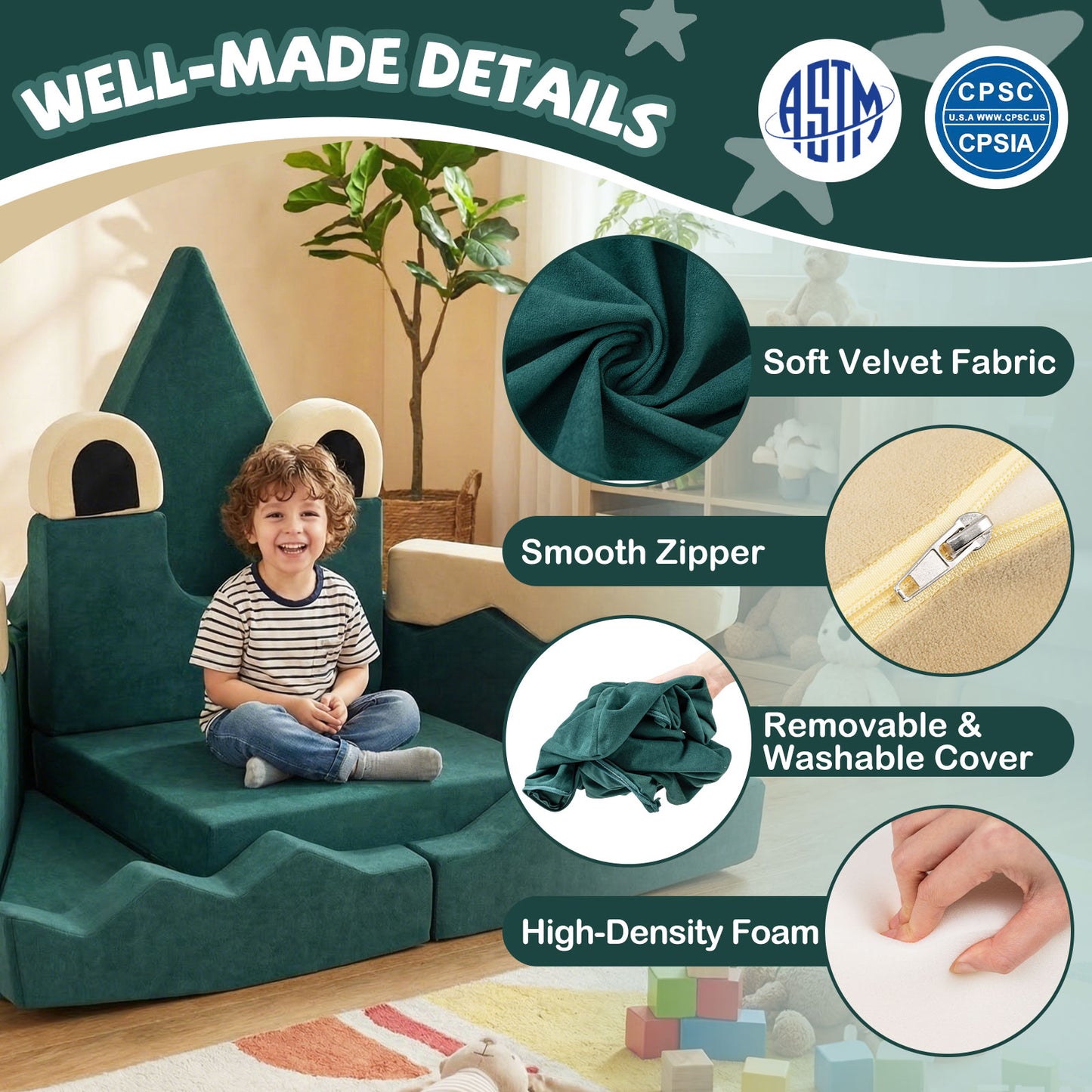 17-Piece Modular Kids Play Couch with Washable Cover