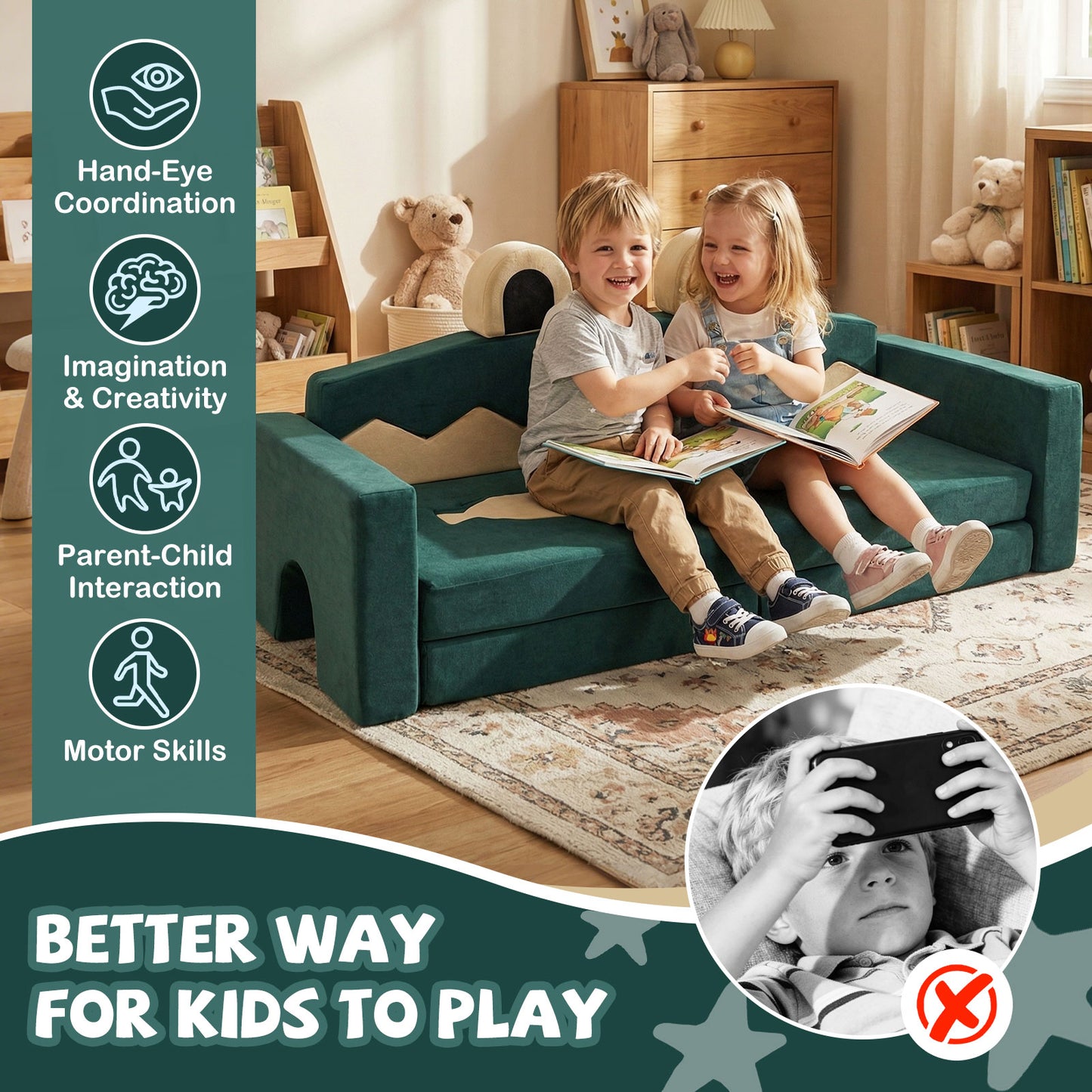 17-Piece Modular Kids Play Couch with Washable Cover